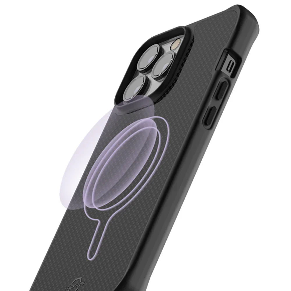 Itskins Ballistic Carbon iPhone 15 Pro Magsafe Case -Black - Tashqila Itskins Ballistic Carbon iPhone 15 Pro Magsafe Case -Black - Tashqila